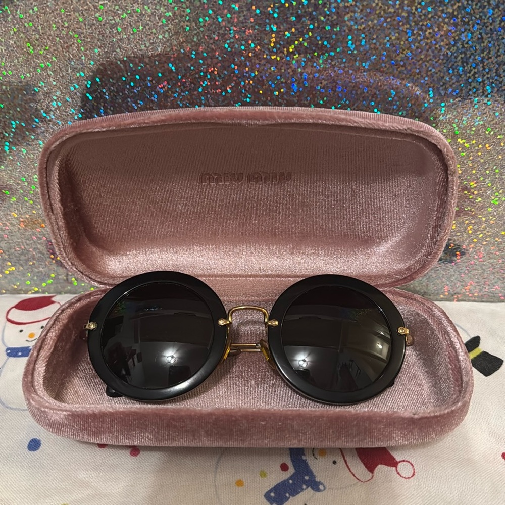 Miu Miu Sunglasses Black with Gold frames Includes pink case